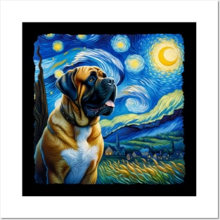 Starry Bullmastiff Dog Portrait - Pet Portrait Posters and Art